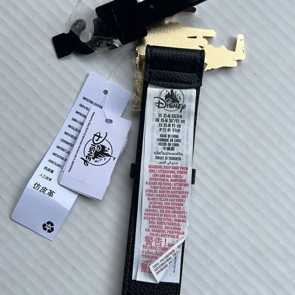 Disney Parks Gold Fantasyland Castle Buckle Black Belt - NWT